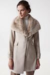 Manteau 3/4 drap de laine beige avec col fourrure "Grace"  - Salsa