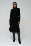 Manteau long  "Grace"  Noir   en drap de laine avec ceinture   - Salsa